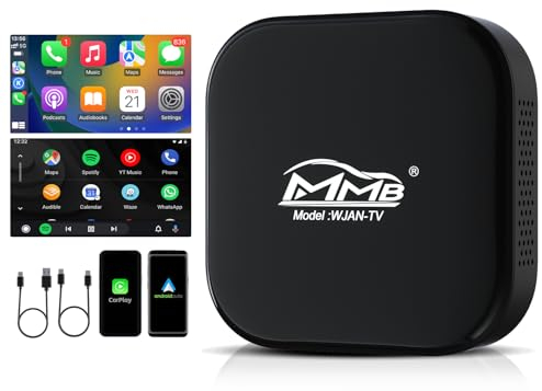 MMB WJAN-TV CarPlay, kabelloser CarPlay-Adapter, AI-Box 4 GB + 64 GB Auto-Entertainment für Autos mit werkseitig verkabeltem Apple CarPlay und Android Auto, YouTube, Netflix