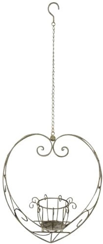 Herz Hängeampel für Innen & Außen grau - Eisen Blumentopf hängend 32 cm mit Kette - Balkon Deko, Blumenampel, Fensterdeko, Pflanzenhalter, hängende Erdbeerampel, Metallkorb zum aufhängen