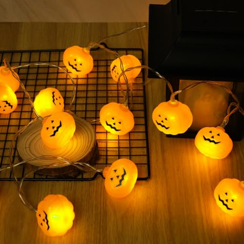 AUAUY Halloween Lichterkette Kürbis, 3 Meter 20 LED Orange Herbst Deko Lichterketten Batterie Innen Außen Wasserfest DIY Lichter mit für Gärten Hause Erntedankfest Weihnachten Party