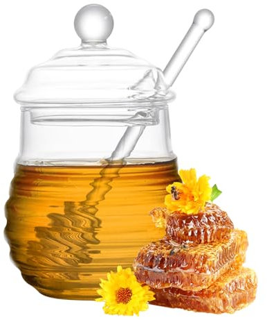Honigtopf und Drizzler 250 ml Honigglas mit Daucher und Deckelglas Honigflasche Honigbehälter für Heimküchenzubehör S.