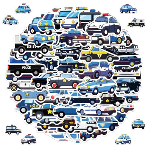 2 X 50 Stück Polizeiauto Sticker Kinder, Cartoon Polizeiauto Aufkleber, Polizeiwagen Wasserdicht Vinyl Stickers, Coole & Lustige Sticker für Jungs, für Laptop Wasserflaschen Skateboard Gepäck Gitarre