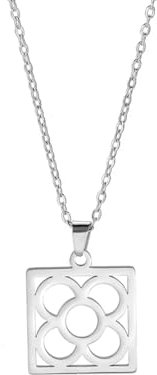 Hasdnker Collar Colgante Cadena Hombre Mujer Joyas Necklacecollares para Mujer Colgante Cuadrado De Flores Colgante De Flor De Barcelona Collar De Joyería De Moda Color Acero