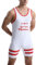Rane Sports Herren-Ringeranzug, eng anliegende Sportbekleidung, einteilig, ärmellos, für Training und Fitnessstudio, Gewichtheben-Bodysuit Weiß Rot S