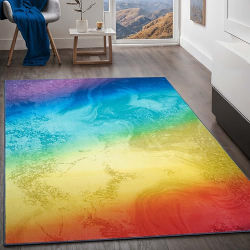 Teppich Kurzflorteppich, Wohnzimmerteppich aus Polyester in regenbogenfarben, graffiti absolut Modern fürs Wohnzimmer, Schlafzimmer, Kinderzimmer und Jugendzimmer Wave multi bunt 160x230 cm