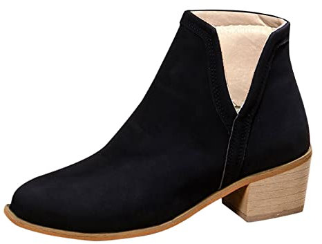 Generico Stivali Tacco 5 Cm Stivaletti Donna Primavera Stivaletti da Donna Autunno e Inverno Commercio Estero Tinta Unita Semplice Punta a Punta Comodo Tacco Stivali Donna con Tacco (Black, 39)