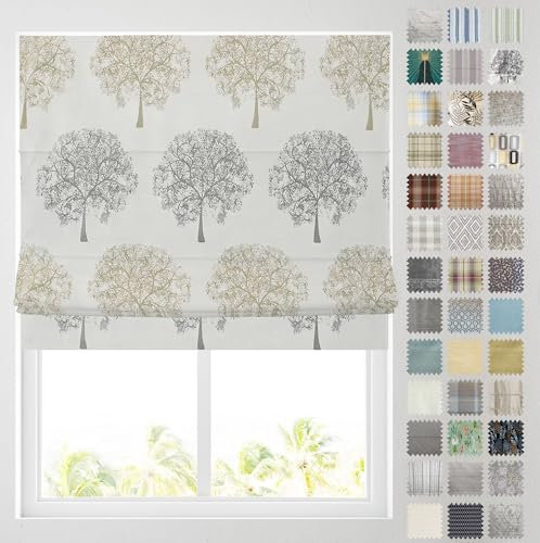 Barnes Blinds - Patterned Roman Blinds, Fully Lined, Custom Sizing Available - Durable Fittings Easy Fit (Evergreen Natural 183cm)