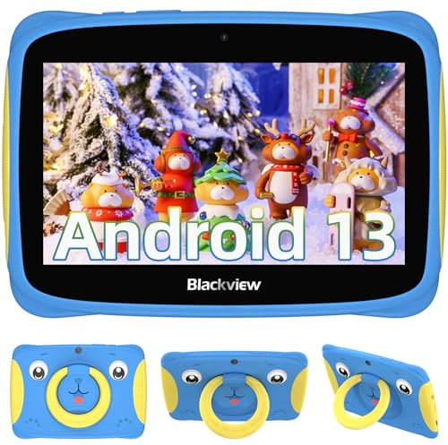 Blackview Kinder Tablet 7 Zoll, Android Tablet für Kinder ab 6 mit Lernspielen, 4GB RAM+32GB ROM, WiFi, Dual-Kameras, GMS, stoßfestes Gehäuse, vorinstallierte, Kinder Tablet mit Kindersicherung