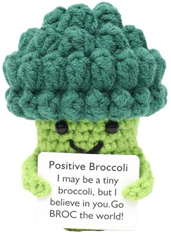 Positive Brokkoli Häkel Brokkoli, Süßes Positives Gestricktes Spielzeug mit Ermutigungskarte, Lustiger Positiver Brokkoli Spielzeug zum Stressabbau, Positives Leben Häkel Strickgemüse Puppe