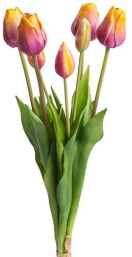 Botanic-Haus künstliches Tulpenbündel/künstlicher Tulpenbund Sandy lang mit 4 Tulpen und 3 Tulpenknospen Farbe: Mauve-gelb „real Touch“