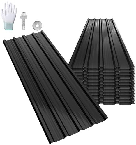 LARS360 Trapezblech Dachplatten aus verzinktem Stahl – Profilblech Wellblech für Dach & Wand, ideal für Carport, Gartenhaus, Gerätehaus (Schwarz, 12 Stück)