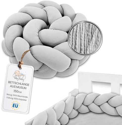 Totsy Baby Kuschelkissen Musselin Kinder Kissen Deko 150 cm - flauschig Dekokissen Kinderzimmer Kinderkissen Zierkissen geflochten Grau Musselin