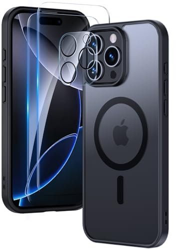 Yohii Magnetic Case for iPhone 16 Pro Max 6.9-Inch Compatible with MagSafe, with 2 Screen Protectors and 1 Lens Protector, [Drop Protection] Translucent Matte Back Slim Shockproof Phone Cover (Black)