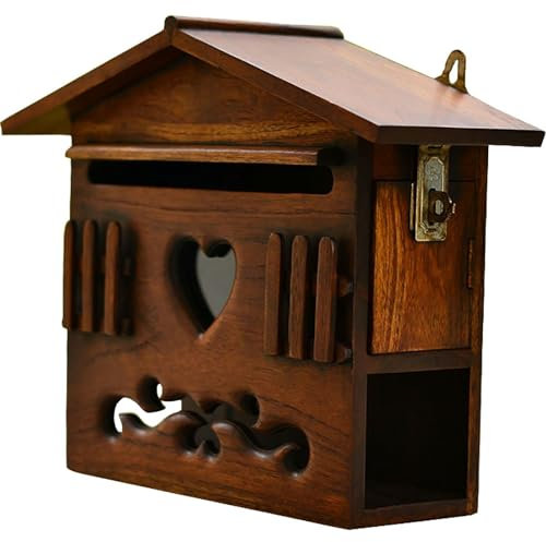 YCYRF Briefkasten Vintage zur Wandmontage, Postkasten aus Holz für den Außenbereich, Briefkasten mit Zeitungsfach, Einwurfkasten für Briefe, Karten 32x12x26cm