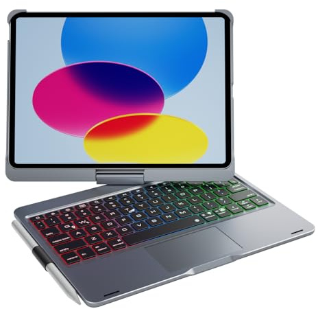 doqo iPad A16 11. & 10. Generation Tastatur Hülle mit Trackpad,360°drehbar | Laptop-ähnliches Tippgefühl,Beleuchtung,für iPad 11 (A16 2025)/10 Gen 2022 mit Stifthalter