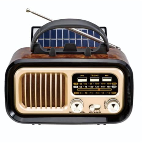 Portable AM FM Shortwave Radio with Speaker, Vintage Radio Solar Powered, Indoor Decor, for Indoor, Outdoor and Emergency Use, Memory Card USB Playback (Black)
