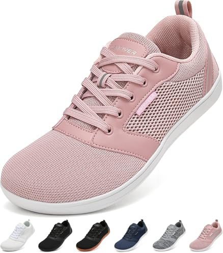 gitzing Barefoot Shoes for Men Women – Wide Toe Box FitnessTrainers, Zero Drop Minimalist Walking Shoes, Flexible & Lightweight for Everyday Comfort, Pink 6UK/39EU
