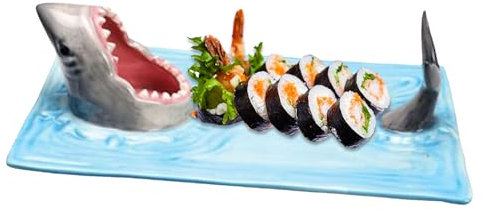 Plato de sushi de tiburón, tabla de queso para tarta de tiburón, 33 x 22 cm, placa de cerámica pintada a mano, plato de cerámica caliente, tabla de queso para sushi, bandeja de cerámica, creativo para