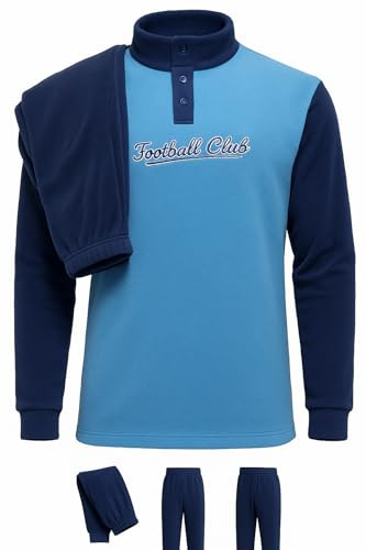 GX GARGIX Pigiama Uomo Invernale in Pile Coral Maglia a Mezzo Collo con Bottoni e Polsini Pantaloni Lunghi Polsini Vari Colori Fantasie Taglie M-XXL (IT, Testo, XL, Regular, Regular, Alex/Blu)