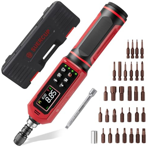 SUERCUP Destornillador dinamométrico digital 0,15-10 Nm, ± 1% de precisión, juego de llaves dinamométricas con alarma LED, zumbador, vibración, 9 modos preestablecidos y almacenamiento de datos, para