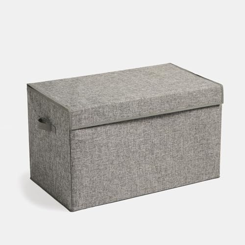OHS Large Collapsible Storage Box with Lid, Fabric Storage Box for Clothes Book Shelf Office Wardrobe Organizer Bin with Handle Foldable Basket Container, Grey