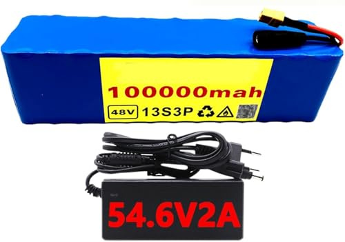 Batteries pour vélo 48V 100Ah,Batterie de vélo électrique 48V 100000Ah 13S3P Ebike Batterie Haute Puissance avec Chargeur pour 100W 200W 350W 500W 750W 10000W Moteu