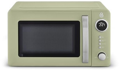 Swan Retro 20L Digital Microwave, 5 Power Levels, 12 Auto Cook Pre-sets, Defrost by Weight or Time, LED Display, 800W, Green, SM4425GRN