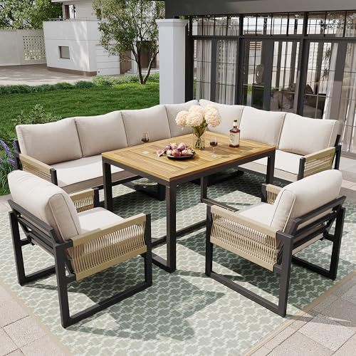 Yrxin Garden Dining Set for 7-8, Patio Furniture set with Garden Table and Chairs, Outdoor Sofa for Balcony, Terrace Beige