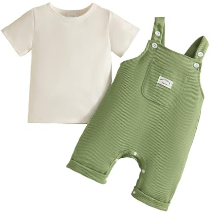 UUAISSO Completi per Neonati e Bambini Polo Top a Righe Pantaloncini con Bretelle Abbigliamento Estivo per Neonati