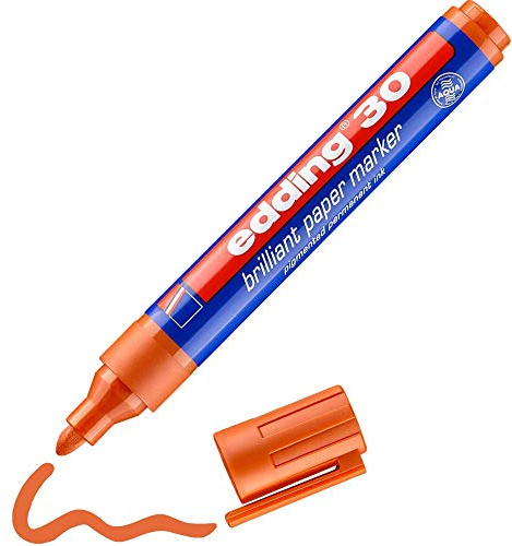 edding 30 Brillant-Papiermarker - orange - 1 Permanent Marker wasserfest - Rundspitze 1,5-3 mm - leuchtende Farben - lichtbeständige Markierung auf Papier, Karton, Kunststoff, Metall oder Glas