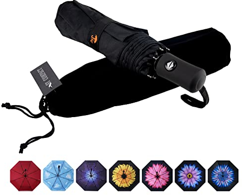 Parapluie de voyage automatique SY - Compact, coupe-vent, léger, incassable, noir (Noir) - SY-2