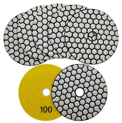 SHDIATOOL Dischi abrasivi per lucidatura a secco, 7 pezzi, diametro 100 mm, in resina, flessibili, per marmo granito (7 pezzi, grana 100)
