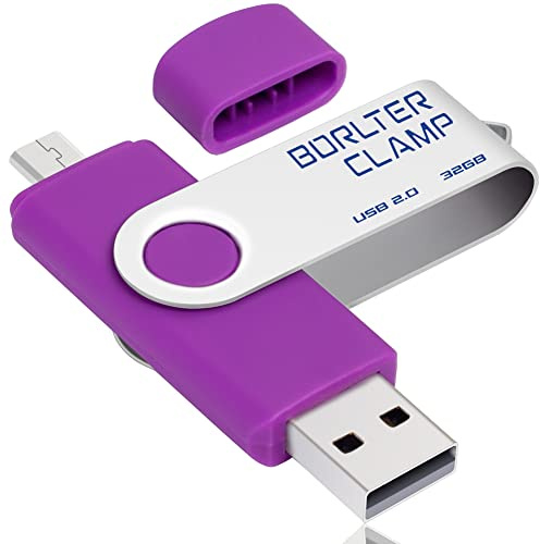 BorlterClamp 32GB Dual-Port USB-Flash-Laufwerk OTG USB-Stick Speicherstick mit Micro USB-Laufwerk Anschluss für Android Smartphone Tablets & Computer (Lila)