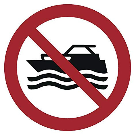 Maschinenbetriebene Boote verboten Aufkleber Ø 5 cm (10 Stück) (wetterfest)