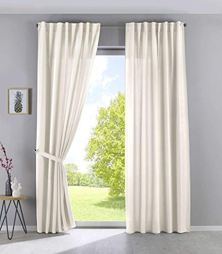2er Set Vorhänge Verdeckte Schlaufen Cationic »JENA« HxB 145x140 cm Creme Blickdicht Leinen Optik Gardinen Meliert Gardinenband mit Raffhalter, 2019037-2