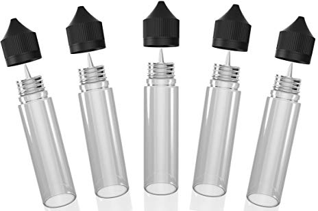 Chubby Gorilla V2 - Botellas de unicornio de plástico para mascotas, 60 ml, con cuentagotas, 5 x 100 ml (transparente, tapa negra)