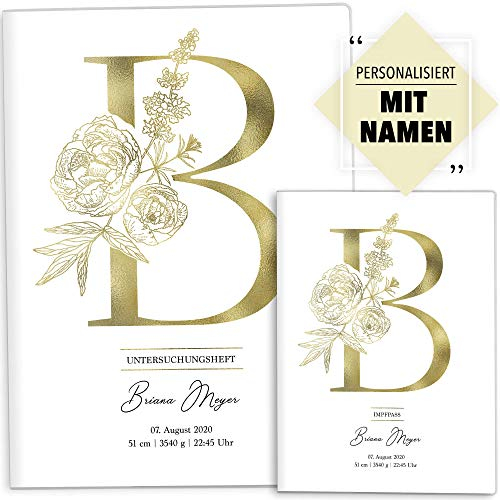 OLGS U-Heft und Impfpasshülle Set individualisiert Buchstabe Untersuchungsheft Hülle & Impfpasshülle schöne Geschenkidee personalisierbar mit Namen, Geburtsdatum (Uhefthüllen, personalisiert, 18)