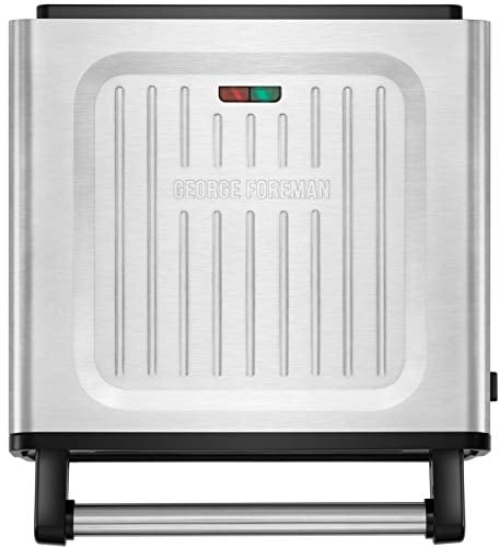 George Foreman Medium Smokeless Electric Steel Grill [Non stick, Healthy, Griddle, Toastie, Hot plate, Panini, BBQ, Energy saving, Dishwasher Safe Plates & Drip tray, Ready to cook light] 1500W 28000