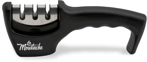La Moustache - Afilador de Cuchillos Profesional de Acero Inoxidable con Mango Ergonómico, Afilado Manual Rápido de 3 Etapas para Todo Tipo de Cuchillos | Base Antideslizante, Fácil de Usar