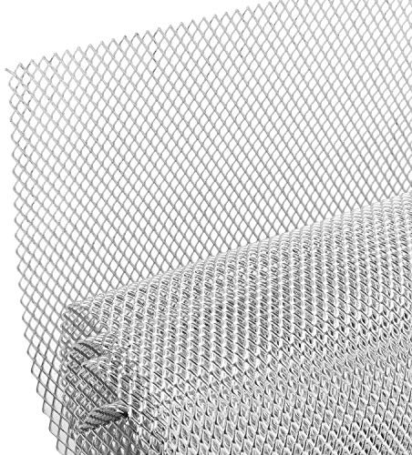 AggAuto 100×33cm Plateado Rejilla de carreras, Tamaño del Rómbico de 3×6mm, rejilla estirada de aleación de aluminio, ajuste universal rejilla del radiador del automóvil