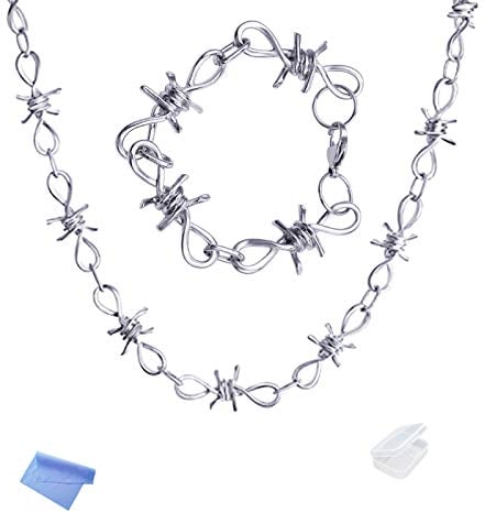 XHBTS Punk Stacheldraht Halskette Hip Hop Thorn Choker Rock Schmuckkette Halskette und Armband Set Unisex mit Mini Stoff und Mini Box