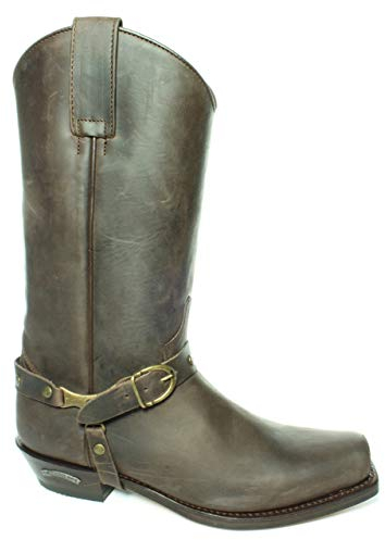 Sendra Boots 3091 Seta Marrone Donna Uomo Biker Western Cowboy Unisex Stivali Fatto A Mano Punta Quadrata Tacco Inclinato Suola Cuoio Vera Pelle V 45