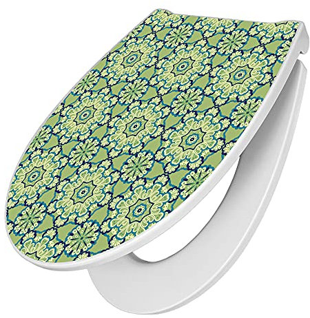 banjado Premium Toilettendeckel mit Absenkautomatik 45x38,4cm / WC Brille Soft Close/hygienischer Toilettendeckel/Klodeckel Duroplast mit Edelstahl Scharnier/Motiv Kaleidoscop Grün