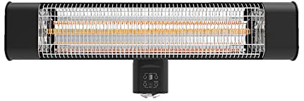Devola Platinum Electric Patio Heater Wall Mounted 1800W | IP65 Rated Waterproof | Carbon Fibre Elements & Timer | 3 Heat Settings (600W/1200W/1800W) | Remote Control Included | Black (DVPH18PWMB)