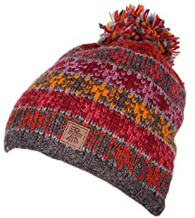 Pacha Mama Damen Woll/Mohair Beanie Bommelmütze Fleece gefüttert handgestrickt Sterne Grau Mehrfarbig Einheitsgröße Handgemacht Extra Warm Pachamama Fair Trade, Einheitsgröße-M