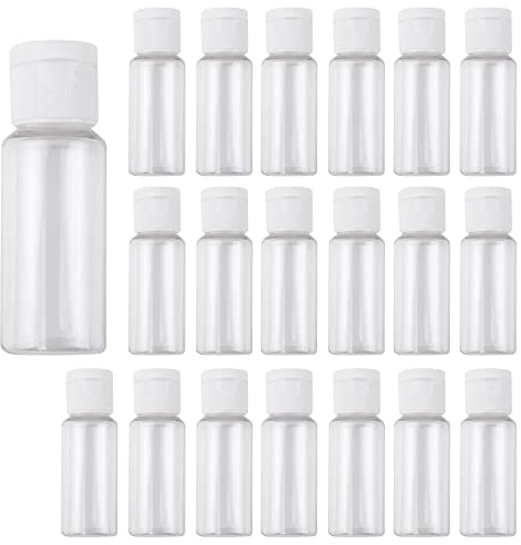 20 Bouteilles en Plastique avec Capuchon à Rabat, récipient Vide Transparent, Bouteilles cosmétiques Rechargeables pour shampooing, Savon Liquide pour Le Corps, Toner, Lotion, crème (10 ML)