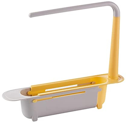 NC Telescopic Sink Storage Rack, Adjustable Sink Organizers Caddy Shelf Over the Sink Sponge Soap Dishcloth Brush Rag Drainer Drying Holder Stand Container Tray for Kitchen (Yellow, One Size)