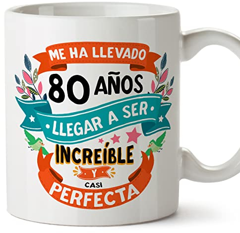 MUGFFINS Tazas 80 Cumpleaños - En Español - Me ha llevado 80 años llegar a ser increíble - 11 oz - Regalo original y divertido