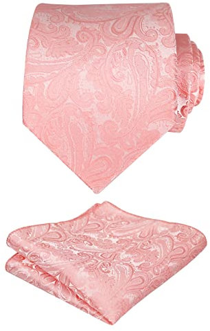 Alizeal Männer Paisley Floral Krawatte Taschentuch Hochzeit Gewebte Krawatte Set, Koralle