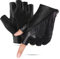GSG Fingerlose Lederhandschuhe Herren Ungefüttert Halbfingerhandschuhe Echtes Leder Schwarz M
