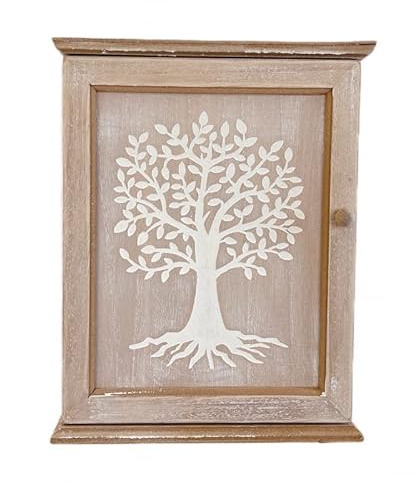 DAMDAM GO | Scatola di legno decorata con albero della vita in stile nordico con 6 ganci da parete (albero della vita)
